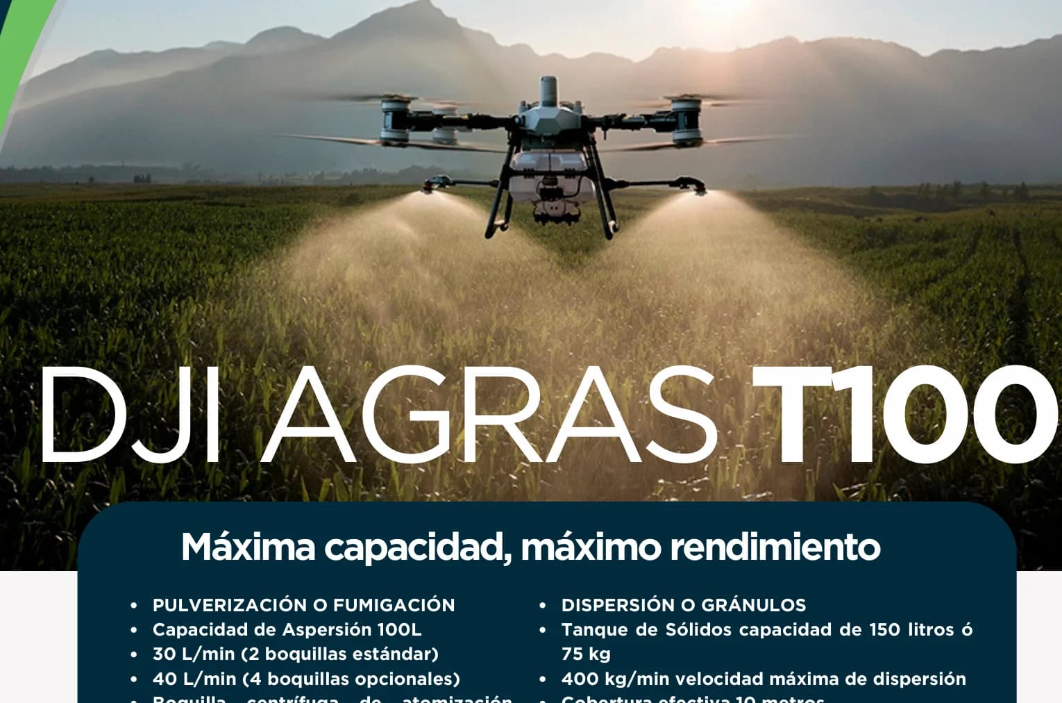 DJI Agras T100 en operación agrícola industrial