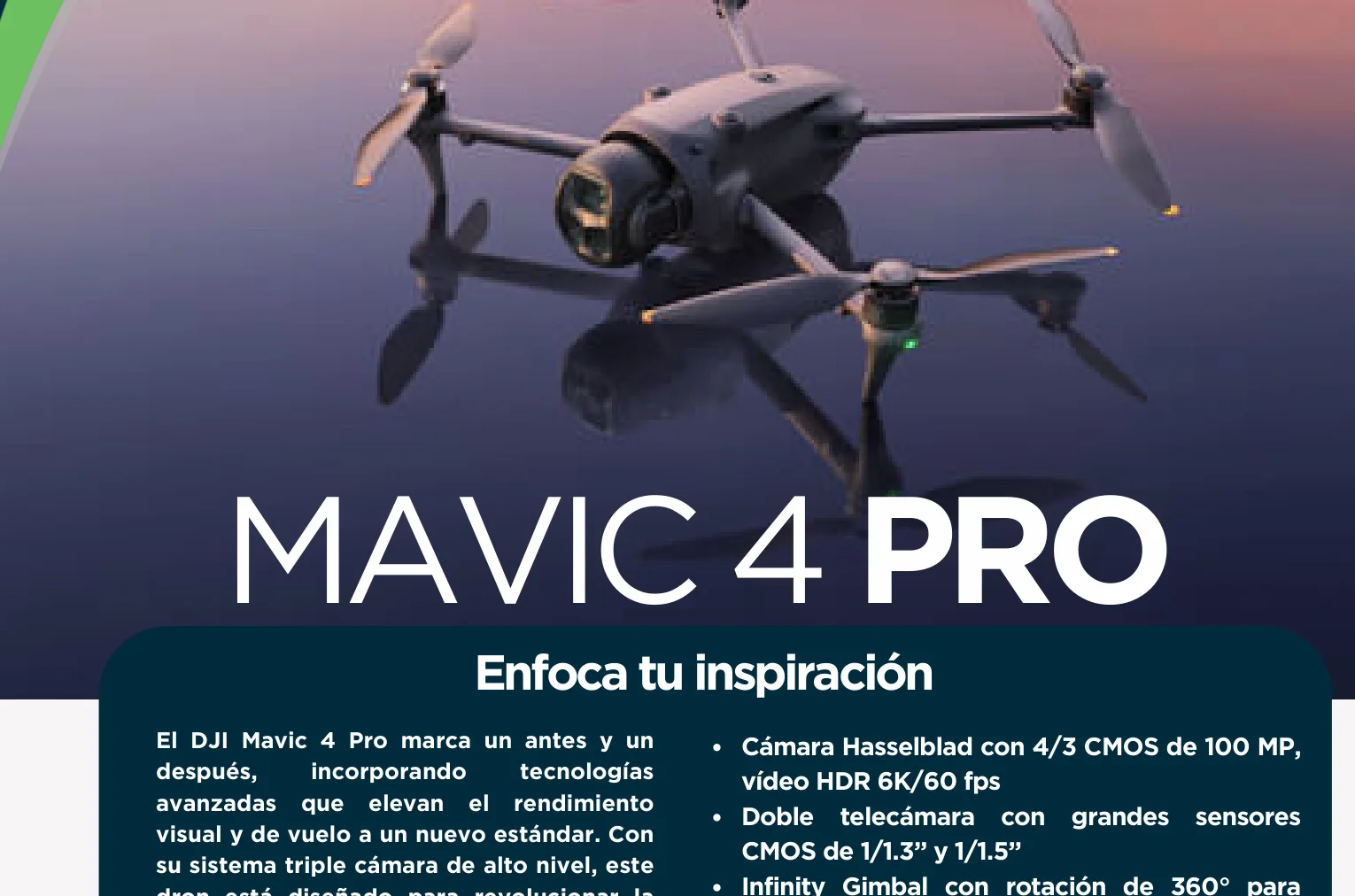 DJI Mavic 4 Pro con cámara Hasselblad en vuelo audiovisual